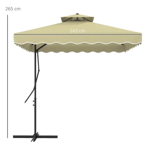Rootz Parasols Paraply - Cantilever Paraply - Dekorativ kant - Ventilationskapell - Offset design - Paraplytak - Metall-polyester - Beige - 2,4x2,4x2,