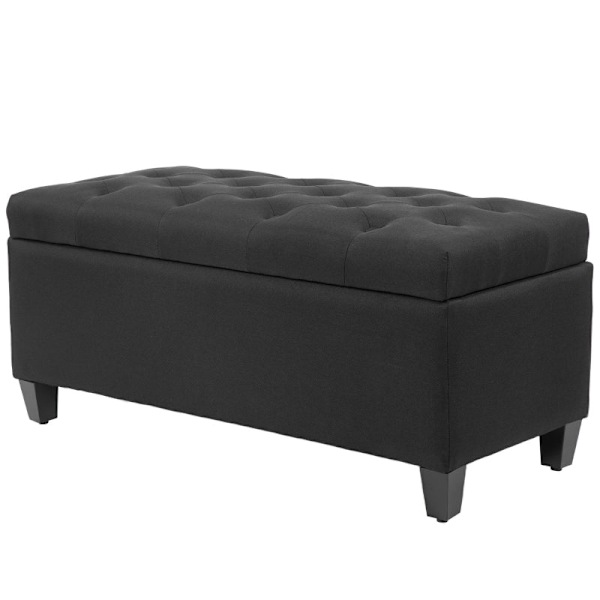 Rootz Sengebænk - Osmannisk Opbevaringsbænk - Soveværelsesmøbler - Vintage Glamour - 100 cm x 40 cm x 44 cm - Sort polyester - Gummitræben