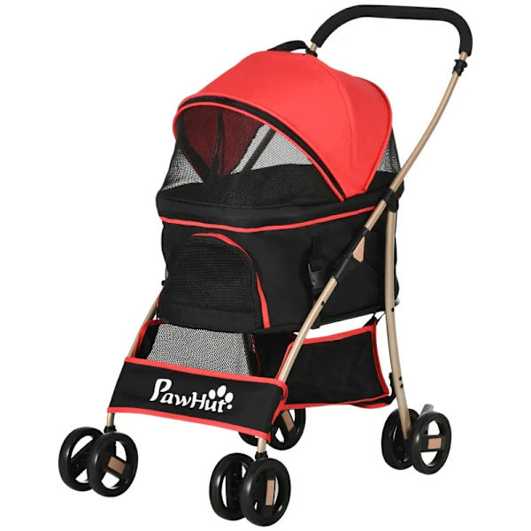 Rootz 2-i-1 hundvagn - Husdjursvagn - Hopfällbar hundvagn - 1 korg - 1 väska - Universal hjulbroms - Röd - 82 cm x 49,5 cm x 98 cm
