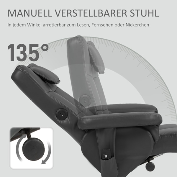 Rootz -hierontatuoli jakkaralla - Relaksation -tuoli - Faux Leather -hieronta -lepotuoli - USB -lataus - 78L x 86W x 93H cm