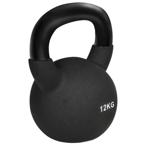 Rootz Kettlebell - Massive Kettlebell - 12 Kg - Med plastbeläggning - Stål/PVC - Svart - 20 x 13 x 22 cm