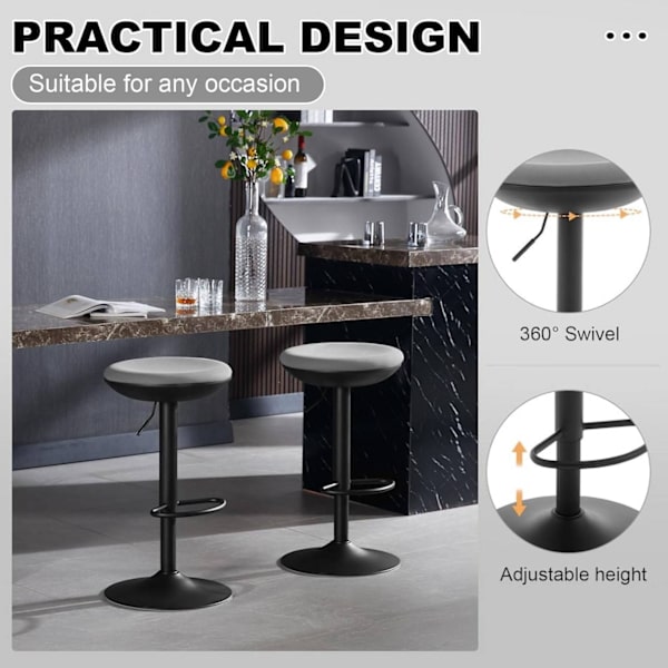 Rootz drejelig barstol - Bordskammel - Højdejusterbar stol - Elastisk stof - Metalramme - Åndbar - 41cm x (64-85) x 41cm