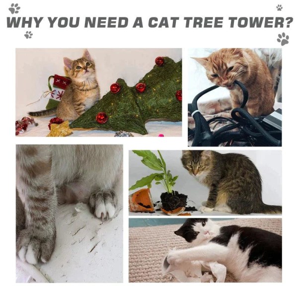 Rootz Cat Tree - Play Tree - Scratching Post - Cats 2-tier Scratching Tree - E1 Chipboard - Grey - 45 x 45 x 91 cm