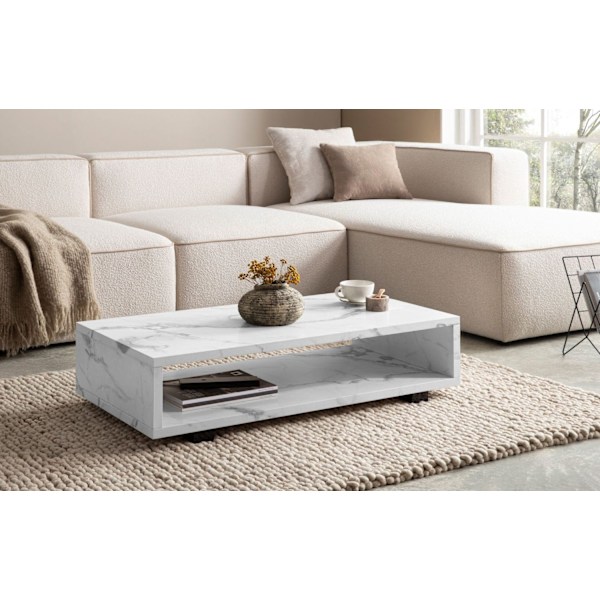 Rootz Modern soffbord - marmorutseende - stor bordsskiva - barriärfri förvaring - 100 cm x 50 cm x 25 cm