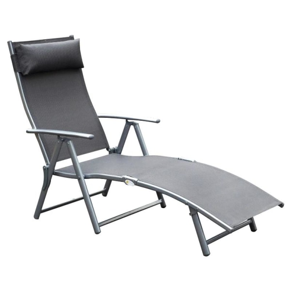 Rootz Sun Lounger - Beach Lounger - Garden Lounger - Foldable - Gray Metal - Fabric Gray - 137 X 63.5 X 100.5 Cm