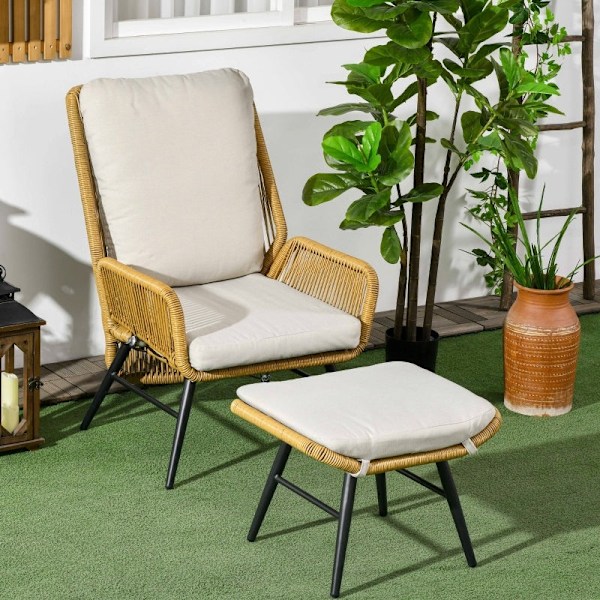 Rootz Polyrattan Havestole og skammelsæt - Udendørsmøbler - Terrassesæder - Justerbart ryglæn - Vejrbestandigt - Skridsikre fødder - 67W x 83D x 94H c