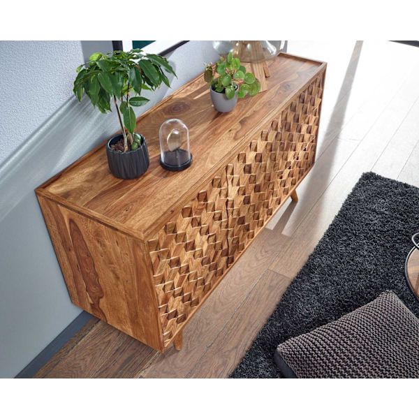 Rootz senkki 138x76x45 cm massiivi sheesham puinen senkki ovilla ja laatikoilla - Lipastokaappi puinen moderni - Seisomakaappi olohuone