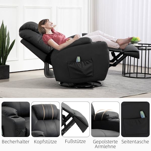Rootz Massage Hvilestol - TV Lænestol - Kunstlæder - Ultimate Comfort - 89L x 99W x 106H cm