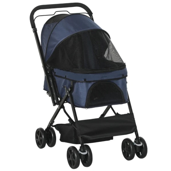 Rootz Folding Dog Buggy - Kæledyrsvogn - 1 kurv - 2 bremser - Inklusiv sikkerhedssnor - Oxford stof - Blå - 76,5L x 52W x 95H cm