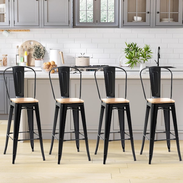 Rootz Sarja 4 teollista baarituolia - korkea tuolit - parvityylin istuimet - ergonominen muotoilu - 45W x 44d x 118h cm - 76 cm istuinkorkeus
