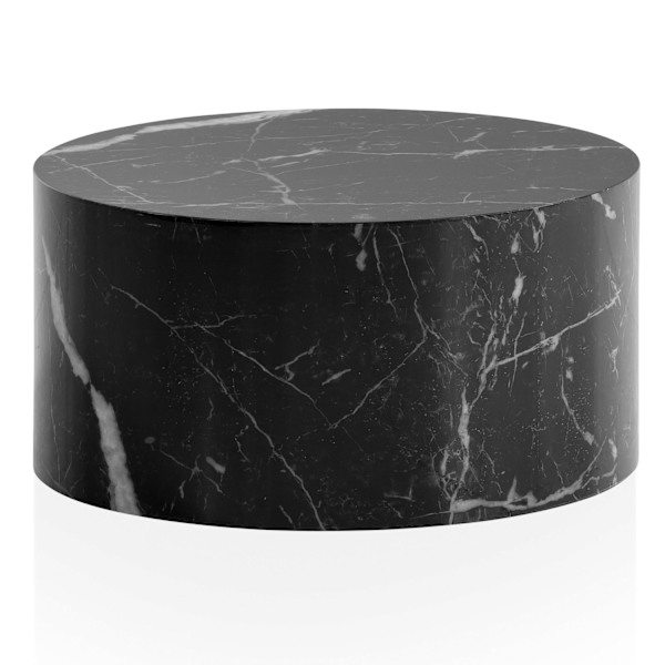 Rootz Elegant sofabord - Rundt bord - Marmorlook - Sort - Fjernbetjeningshylde - Alsidigt design - Ridsebeskyttelse - 60 cm x 60 cm x 30 cm