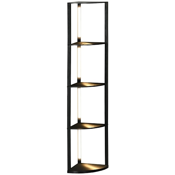 Rootz LED gulvlampe med hylde - Moderne sort stående lampe - Høj hjørnelampe - 3 lysstyrkeniveauer - Integreret LED - 41 cm x 29,5 cm x 163,5 cm