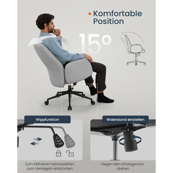 Rootz Snurrstol med Dove Grey Armstöd - Kontorssits - Justerbar i höjdled - Stålram - Bomull-linneblandning - 70 cm x 70 cm x (101-109 cm)