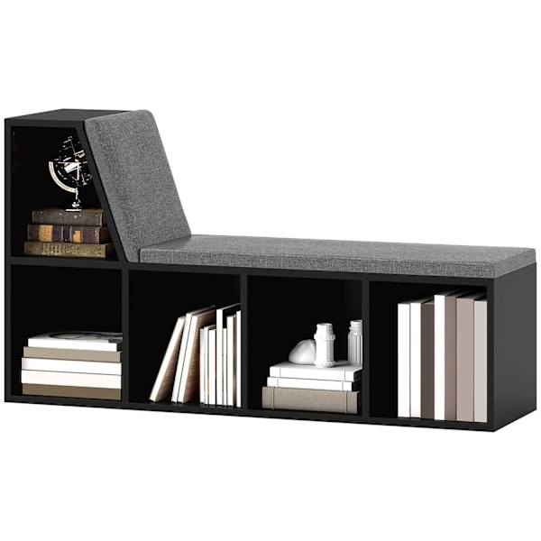 Rootz Bookhelf Bank 2 i 1 - Opbevaringshylde - sko rack - komfortplads - 108 x 30 x 60 cm - sort grå