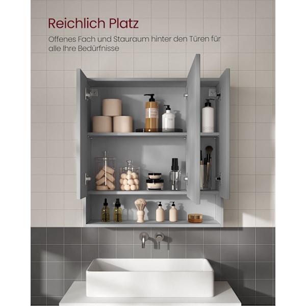 Rootz Dove Grey Badeværelsesskab - Opbevaringsenhed - Spånplade og glas - Moderne design - 16,5 cm x 70 cm x 75 cm - Nem montering