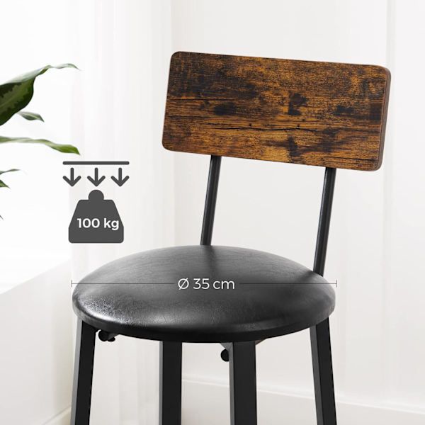 Rootz Barstolar - Set med 2 barstolar - Matsalspall - Kök - Vintage Brun Svart - 39 x 39 x 100 cm