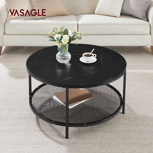Rootz Marble Black-Ink Black Soffbord - Vardagsrumsbord - Modernt bord - Spånskiva - Härdat glas - Stål - Justerbara fötter - 80cm x 46cm - 13,6kg - 3