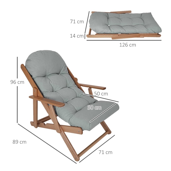 Rootz Justerbar träsalongstol - Reclining Chair - vadderad fåtölj - Komfort & rymdbesparande - 71W x 89d x 96h cm