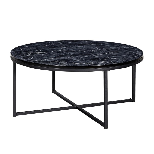 Rootz sofabord 80x36x80 cm med sort marmorlook - Stuebord med metalstel - Sofabord rundt bord stue - Sidebord