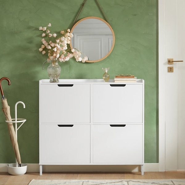 Rootz White Shoe Cabinet - Skoorganisator - Skoförvaring - Design med 4 flikar - Robust konstruktion - Väggmonterbar - 100cm x 91cm x 19cm