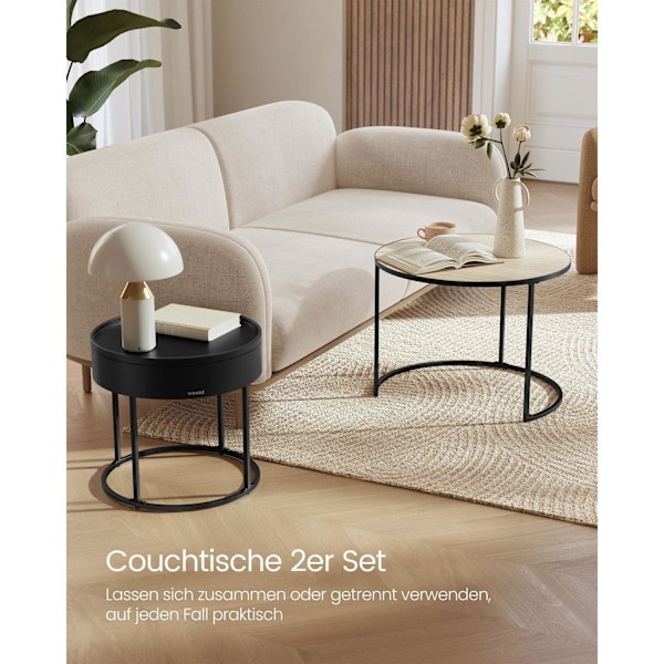 Rootz Runt Soffbord Set med 2 Naturligt Beige-Bläck Svart - Sidobord - Vardagsrumsmöbler - MDF - 60cm x 60cm x 45cm