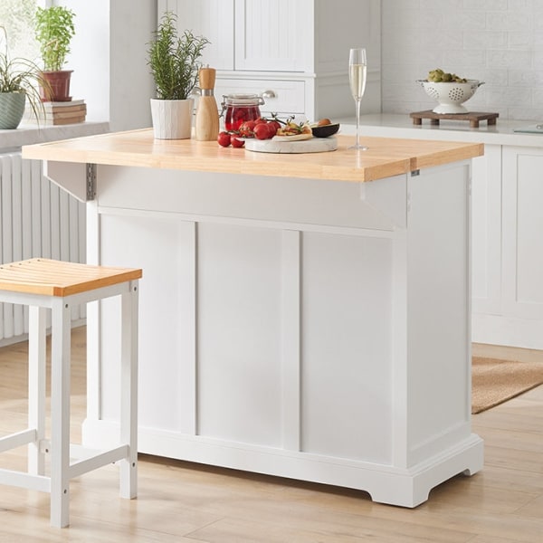 Rootz Kitchen Island Kärry - Laajentuva työtaso - Keittiökaappi - Säilytysjärjestelmä - Laadukas puu ja MDF - Pyyhehylly - 115cm x 92cm x 46-71cm