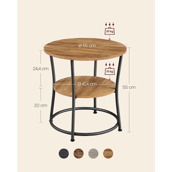 Rootz Rundt Sidebord - Valnød Sort - Spånplade stål - 30 kg Kapacitet - 55cm x 55cm - Moderne stuemøbler