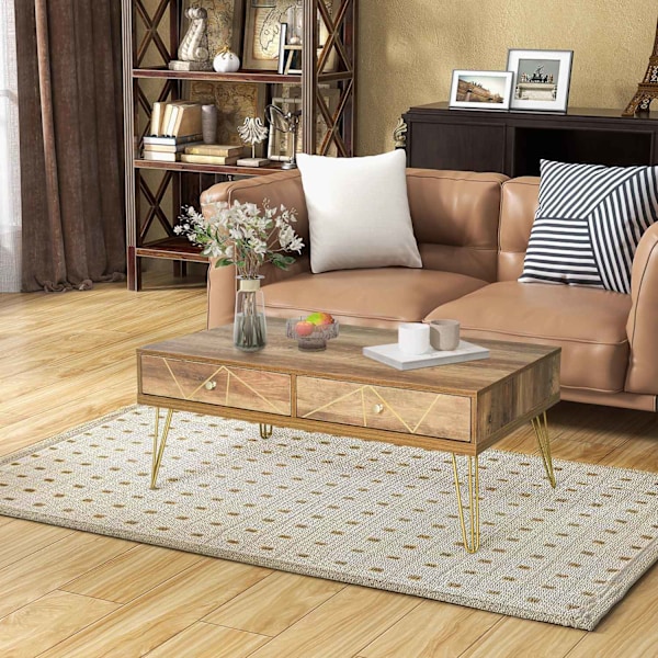 Rootz Wooden sofabord - Stue Bord - Stor bordplade - Luksuriøst design - 110L x 59W x 42H cm