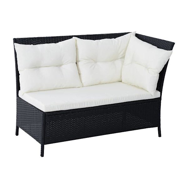 Rootz Soffset - Dubbelsoffa - Hörnsoffa - Trädgårdsmöbelset - 18 delar - Pallar - Svart/Vit - 110,5cm X 62cm X 82cm