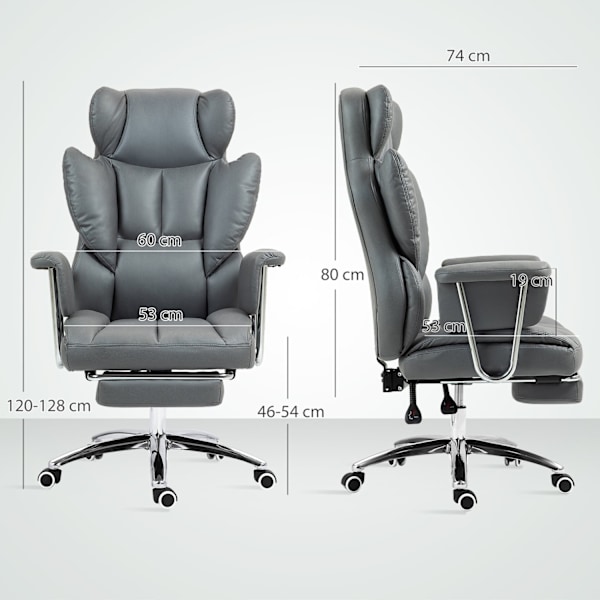 Rootz Ergonomic Office -tuoli - kääntyvä tuoli - Säädettävä tietokonetuoli - Jalatuki ja kallistus - 74 cm x 65cm x 120-128cm