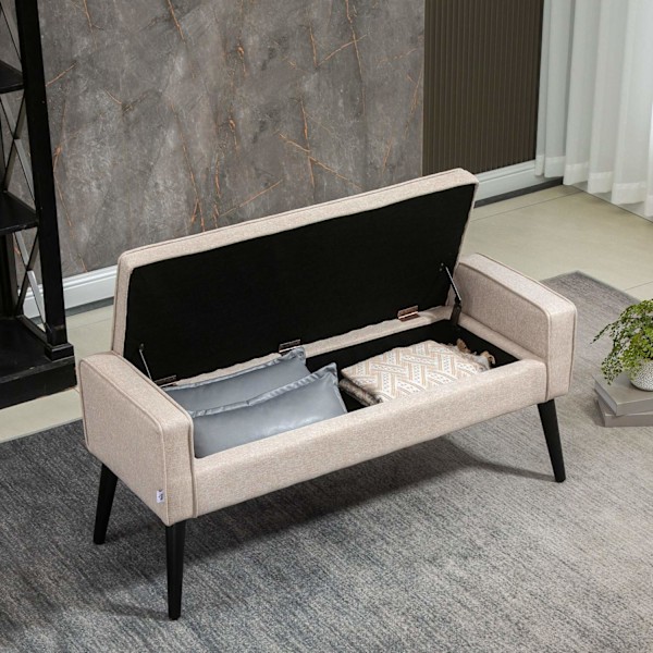 Rootz Bench Chest 2 -in -1 - Lagring Ottoman - Klädd säte - Optimal komfort - 120 x 45 x 54 cm - Brunt linnetur, träben