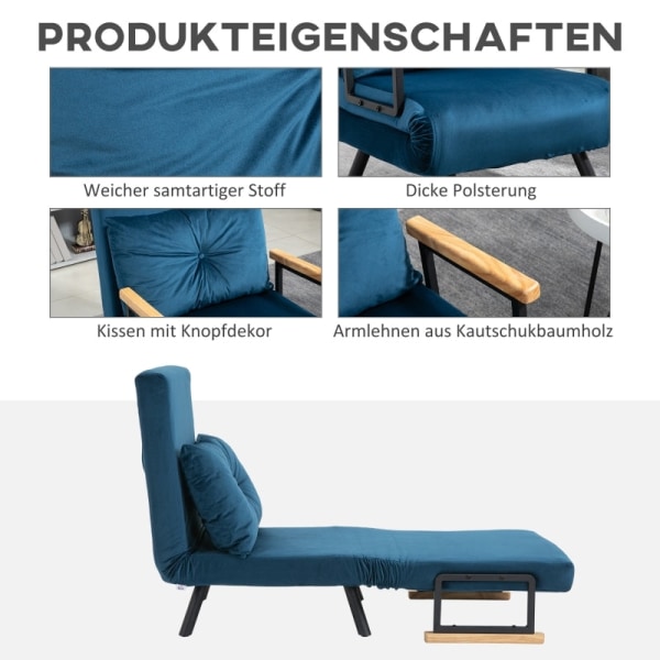 Rootz Afslapningsstol - Hvilestol - Læsestol - Justerbart ryglæn i 5 niveauer - Ekstra pude - Stålramme - 63W x 73D x 81H cm (Sofa) / 185W x 63D x 26H