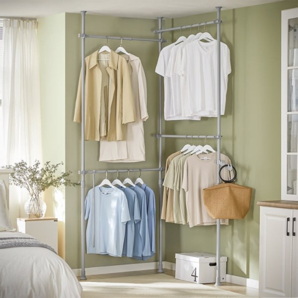 Rootz justerbar teleskopisk klädstång - Garderobshållare - Hyllsystem - Utrymmesbesparande design - Enkel montering - Variabel storlek 124-226cm x 200