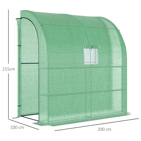 Rootz Greenhouse - Seinäkasvihuone - Kylmärunko - Ikkunoilla ja ovilla - 2 kerrosta 4 lankahyllyä - Vihreä 200L x 100W x 215Hcm