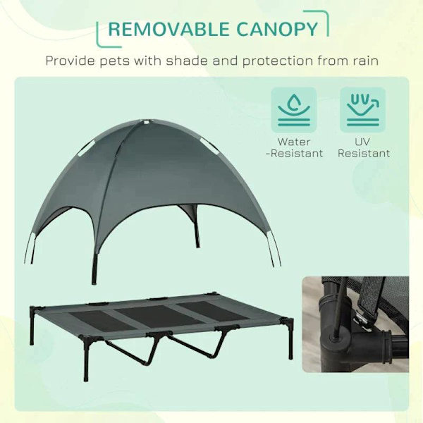 Rootz Pet Bed - Hundeseng - Udendørs hundeseng - Seng med baldakin - UV-beskyttelse - Åndbar - Grå - 122 x 92 x 108 cm