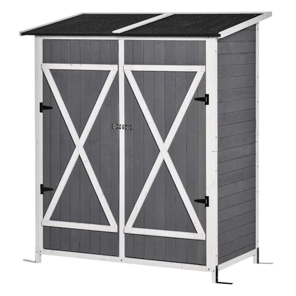 Rootz Verktygsbod - Trädgårdsskåp - 2 dörrar - Verktygsskåp - Trädgårdsförvaring - Trä - Grå/Vit - 139 x 75 x 160 cm
