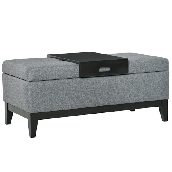 Rootz Bænk - Bænksæde - Stue - Soveværelse - Entré - Linnedlignende polyester - Skum - Mørkegrå + Sort - 107 cm x 50 cm x 44 cm