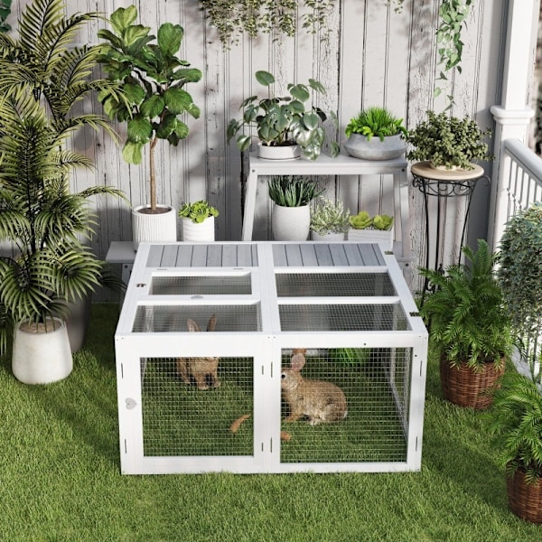 Rootz Rabbit Hutch - Inhägnad för små djur - Kaninbur - Väderbeständigt skydd - 120cm x 120cm x 60cm