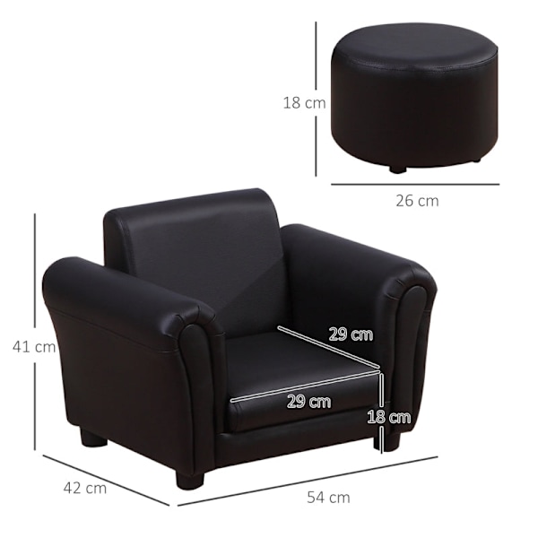 Rootz børnelænestol med fodskammel - Minisofa - Børneloungestol - Komfortable siddepladser - Sikkert design - Holdbar og stabil - 54 cm x 42 cm x 41 c