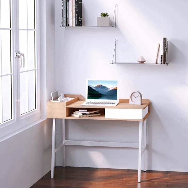 Rootz Skrivebord - Skrivebord - Computerbord - Hvid/Naturlig - 100 cm x 55 cm x 81,5 cm