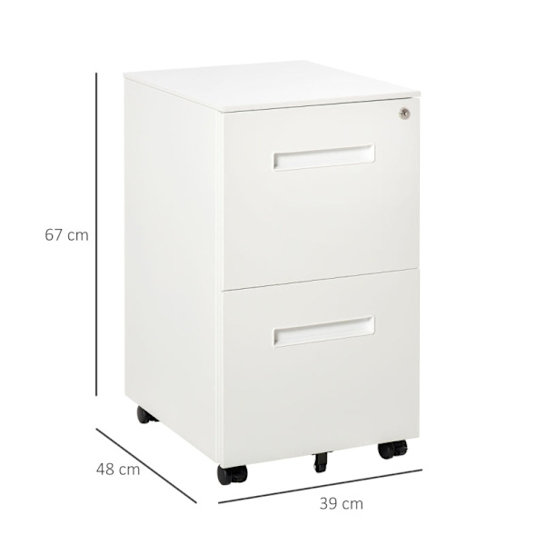 Rootz Rolling Container - Arkistokaappi - Väliseinä - Keskuslukitus - Teräskotelo - 5 pyörää - Valkoinen - 39 x 48 x 67 cm