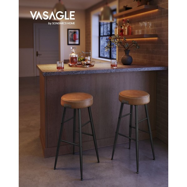 Rootz 2-delade Barstolar - Kökspallar - Counter Height Stolar - Stålstomme - Högelastiskt skum - PU syntetiskt läder - Plywood - 51,6 cm x 51,6 cm x 7