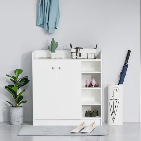 Rootz Skoskab - Skokiste - Skostativ - 4 hylder - Maksimalt 12 par - 1 skab - Spånplade - Aluminiumslegering - Hvid - 83cm X 30cm X 90cm