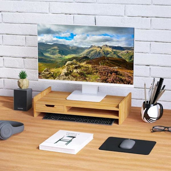 Rootz Monitorställ - Skärmställ - Skrivbordsupplägg - Lådor - Kontor - Vardagsrum - Natur - L49 x B25,5 x H11,5 cm