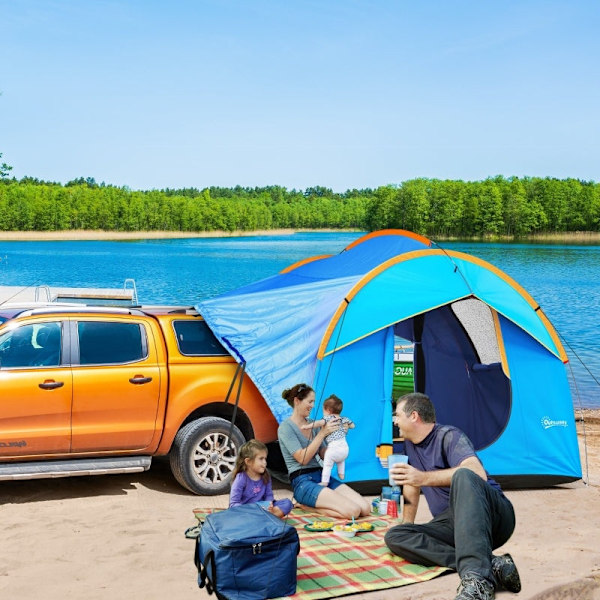 Rootz Biltält Campingtält - Bilskydd - Utomhustak - 3 dörrar - Väderbeständig - 239cm x 210cm x 210cm - Orange + Blå