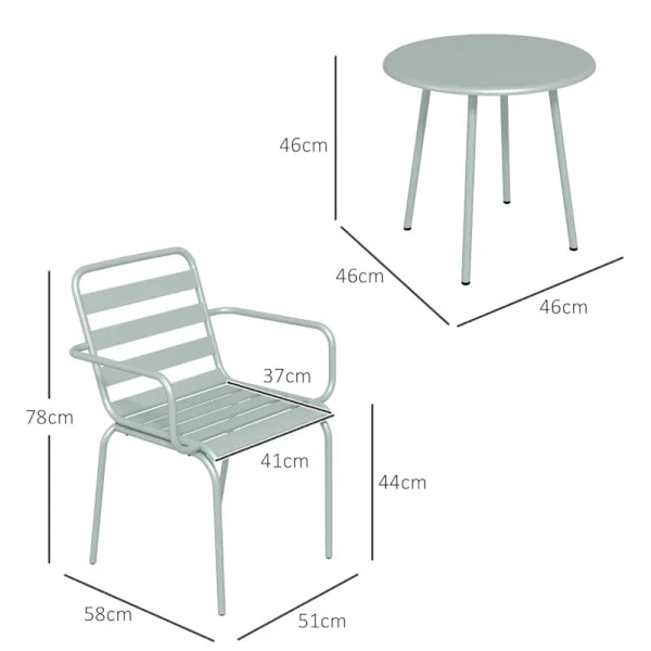 Rootz Trädgårdsmöbler Set - Balkong Bistro Set - 2-delat - Fällbar - Modern Design - Soffbord - Stål - Grön - 51 x 58 x 78 cm