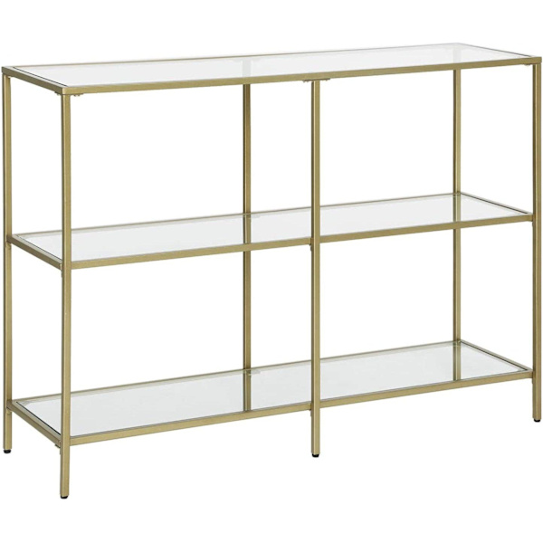 Rootz Konsolbord - Sidobord - 3 hyllor - Förvaringsställ - Glas - Metall - Guld - 100 x 30 x 73 c