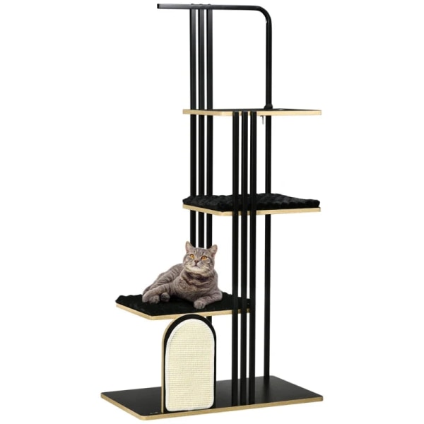 Rootz Kradsestolpe - Industrielt Design - 3 Platforme - 2 Puder - Kradsevæg - Stålramme - Sort - 85 x 48 x 170 cm