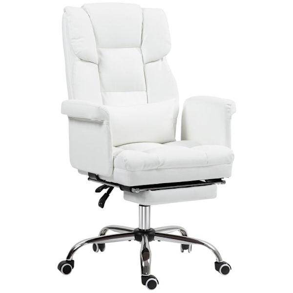 Rootz Kontorstol - Hvidt imiteret læder - Justerbar i højden - Vippelig ryglæn - Aftagelig lændepude - 69W x 65D x 107-115H cm