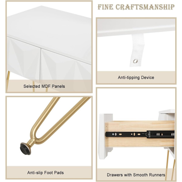 Rootz Elegant sminkebordssæt - Sminkebord - Makeup skrivebord - Stabilt og holdbart - Effektiv opbevaring - Luksuriøs komfort - 100 cm x 79 cm x 40 cm